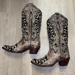 Women’s Corral Glitter Brown Black Cowboy Cowgirl Boots Size 8